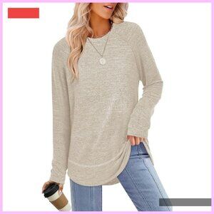 Long Sleeve Tunic Top Loose Fit Crew Neck Pullover Sweater Women's Size